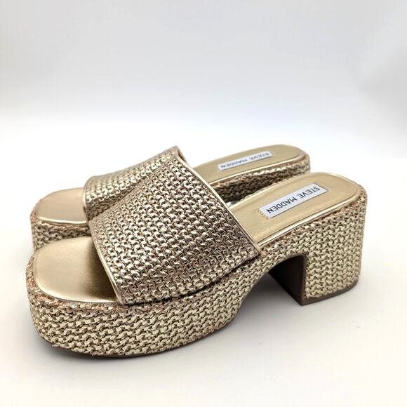 Steve Madden Reign Platform Slide Sandal Women's Reign Gold Size US7M EU37.5 - Picture 1 of 11